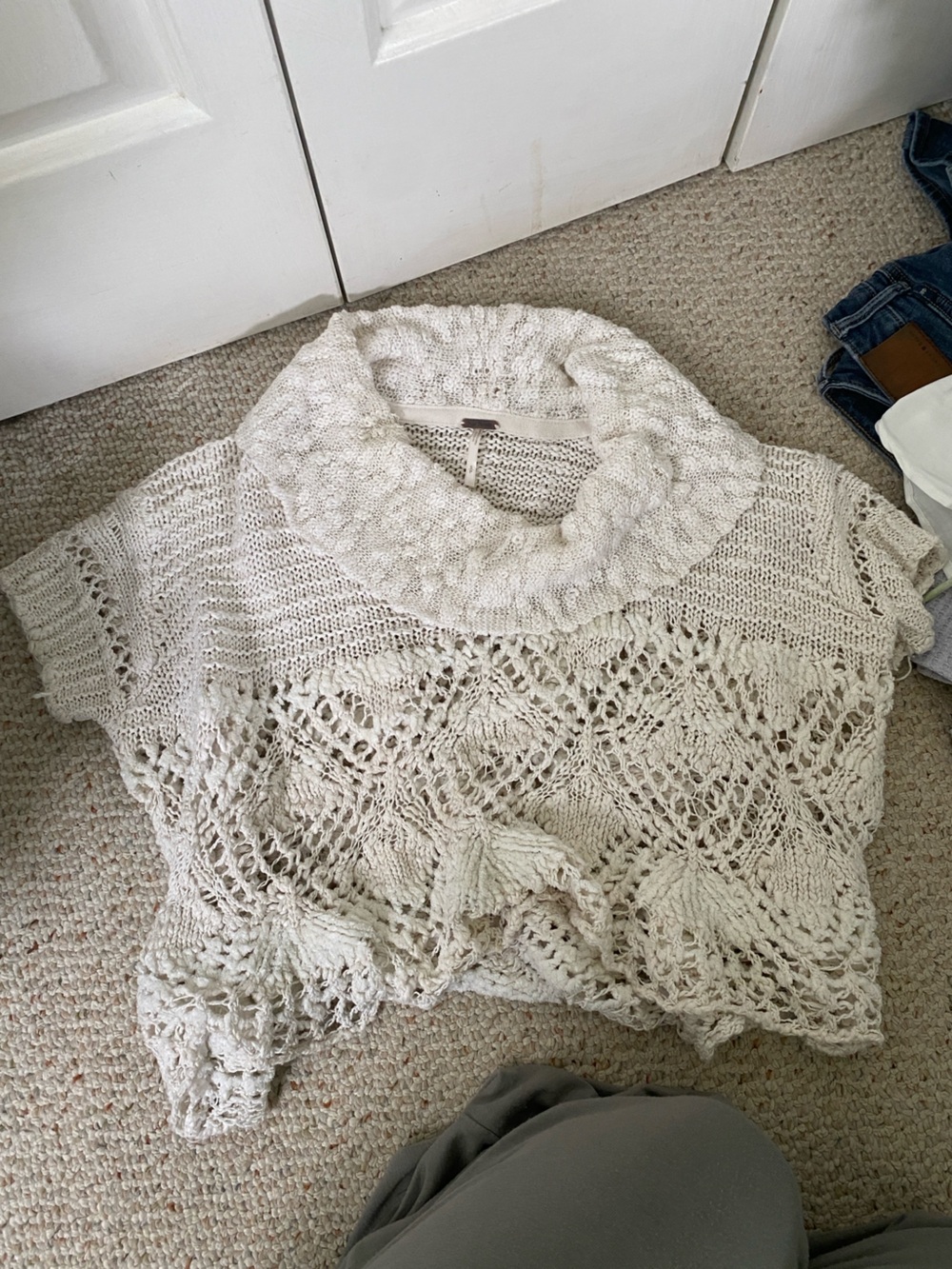Free People Cream Open-Knit Cowl Neck Sweater